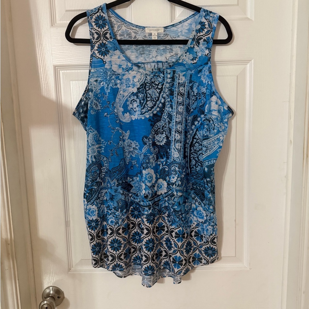 Floral Blue Sleeveless Tank Top